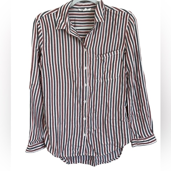 beachlunchlounge Striped Button Down Shirt - Black, White, Red - Picture 1 of 4